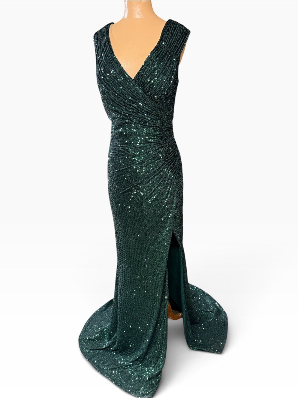 Cinderella Devine, Emerald Green Sequence Rushed Gown